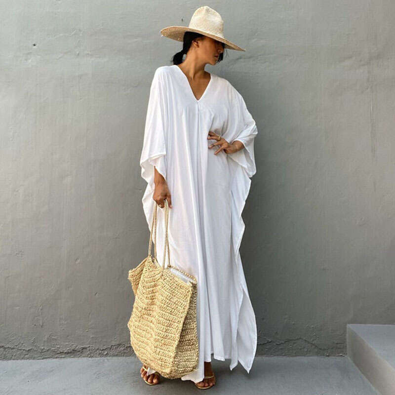 New European and American style rayon solid color cover-up dress seaside vacations, loose-fitting bikini swimsuit robe for women