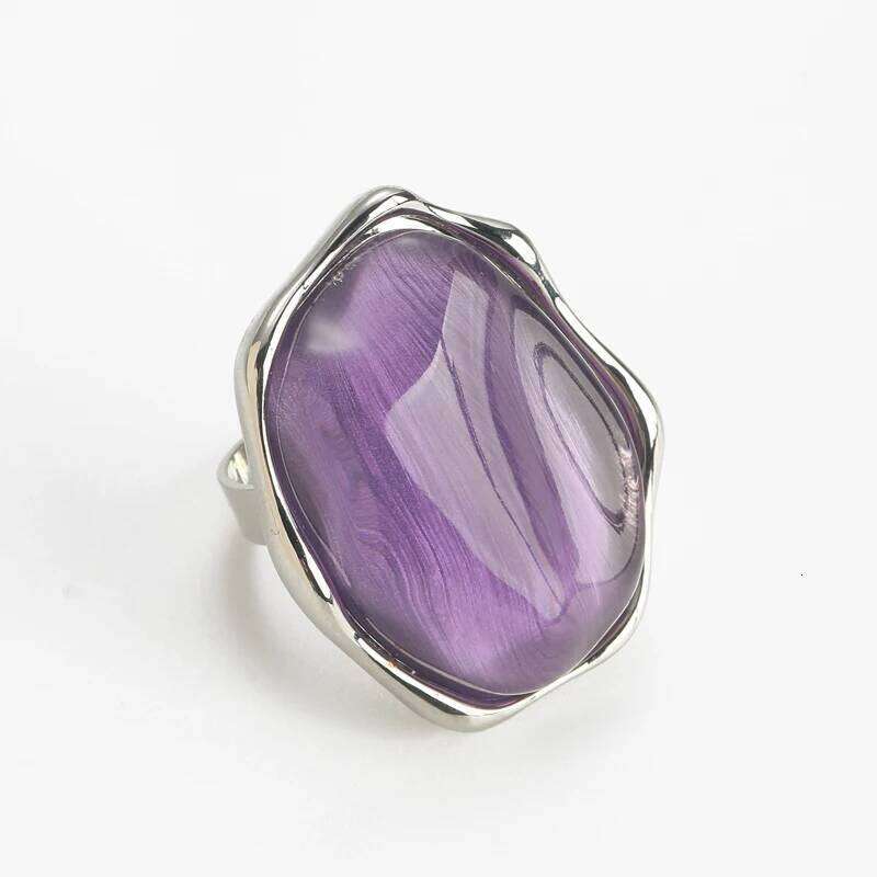 Vintage Purple Ring Real Opal Jewelry For Woman Luxury Quality Cat Eye Stone Irregular Crystal Silver Color Designer Brands 2025 H260312
