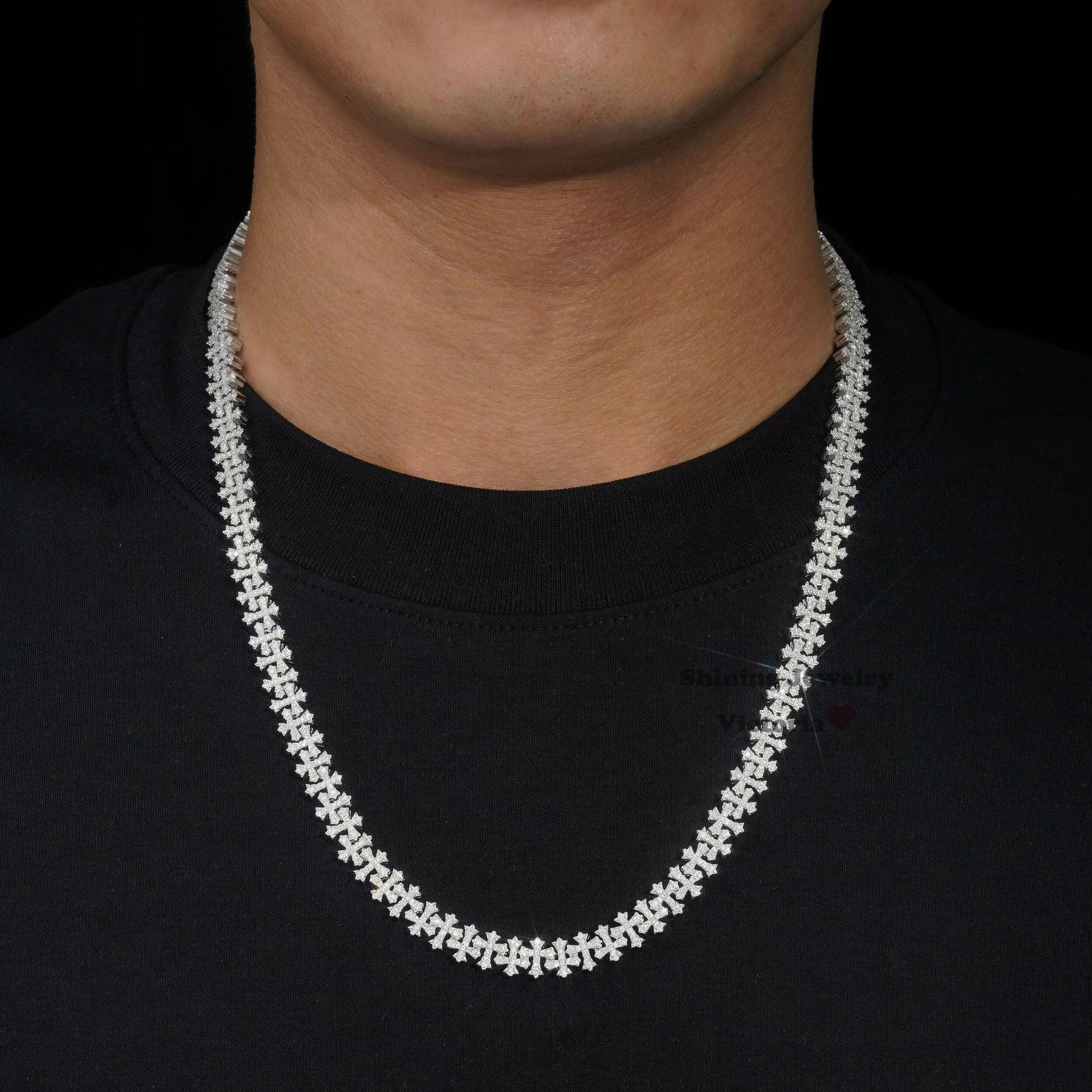 Worldwide Shipping Hip Hop Iced Out Cross Necklace Men Fine S925 Silver VVS Moissanite Cuban Link Chain Bracelet Necklace