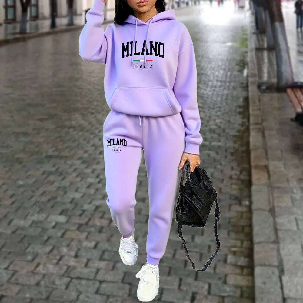 Autumn Winter Women's Sets 2pcs Hoodies Pants Suit Sports Outfits 2025 MILANO Letter Print Aesthetic Clothes Ladies Tracksuit C260312