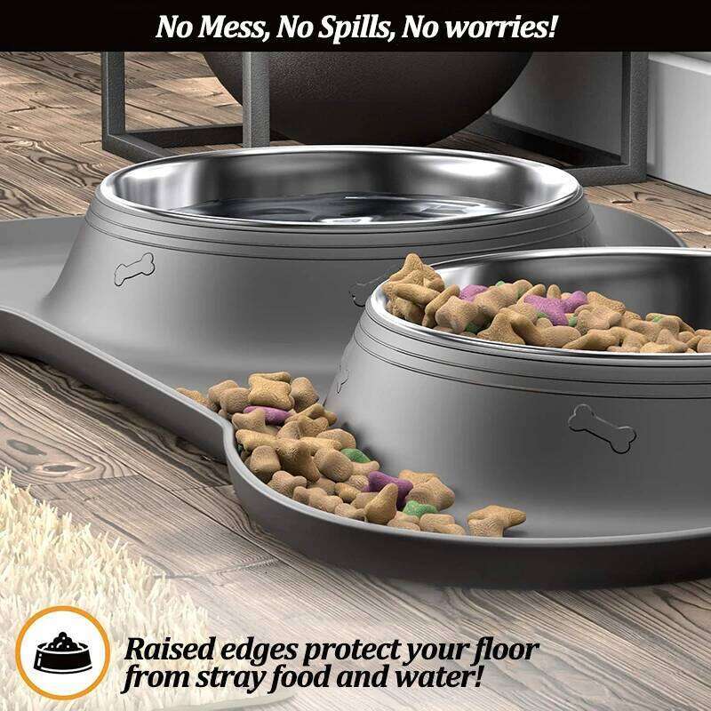 Stainless Steel Feeder Silicone Anti-spill Cats Double Bowl Pet Feeding Drinking Water Bowls Dog Food Dispenser 26Y0312