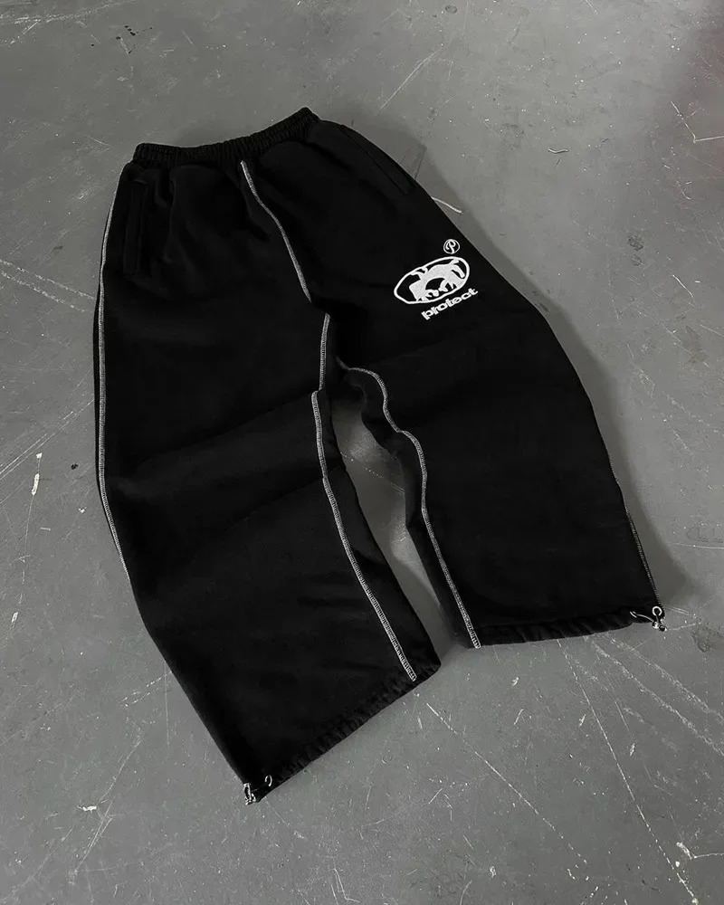 Printed pants with a hooded cardigan set American rock loose sweatshirt Y2K vintage letter long pants with hooded long sleeves 260311