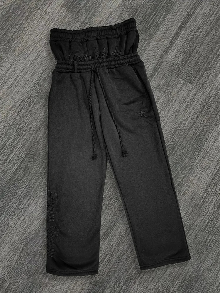 Winter Double Waisted Sweatpants Y2K American Solid Color Letter Embroidery Casual Pants Hip Hop Drawstring Waist Jogger 260310