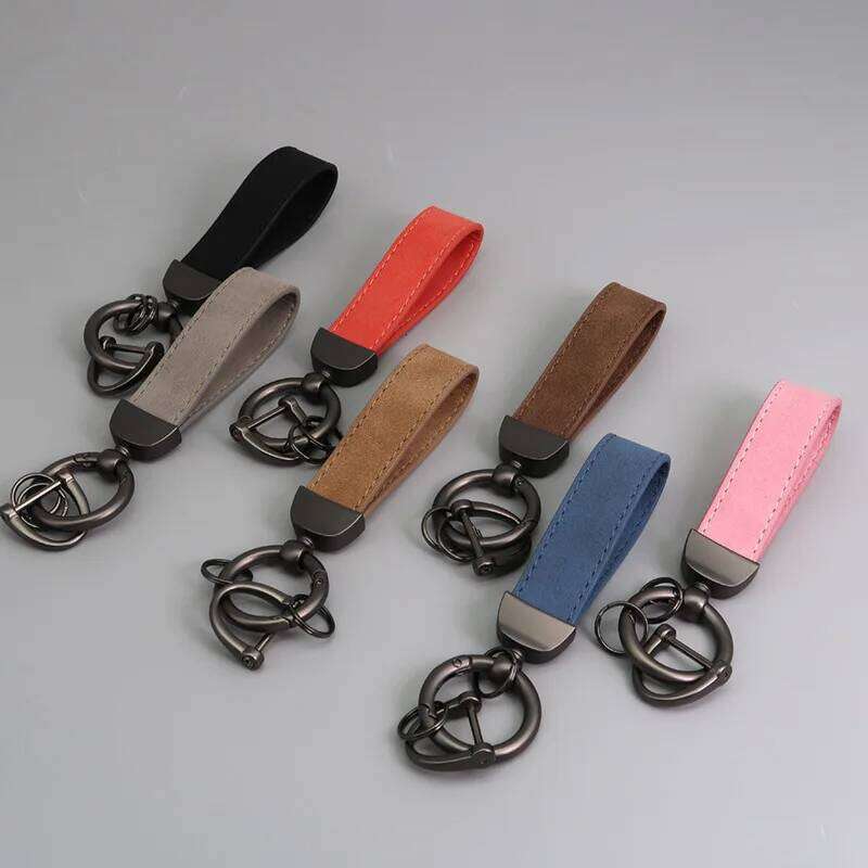 Custom LOGO Suede Leather Keychain Vintage Laser Engrave Car Holder for Men and Women Personalized Key Chains Ring