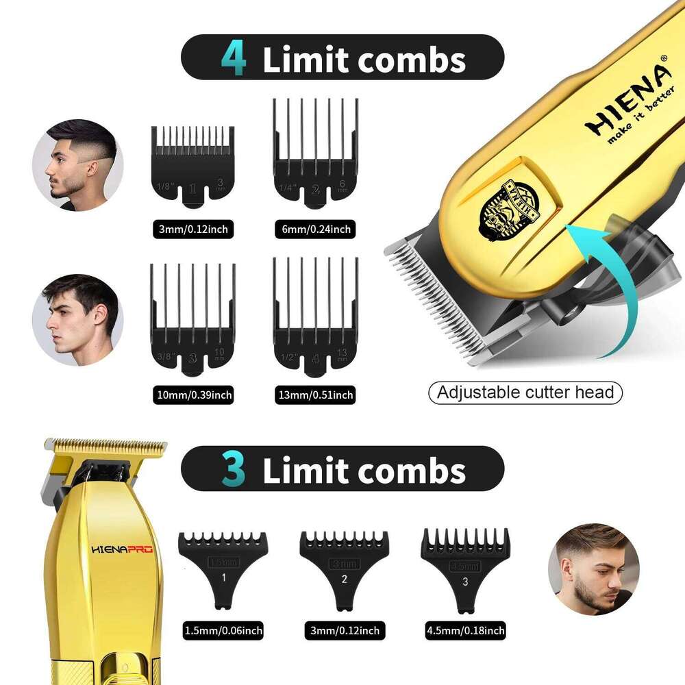 HIENA Professional Gold Hair & Trimmer Kit for Men, Cordless Barber Clippers with Digital Display, 240 Min Runtime C260312
