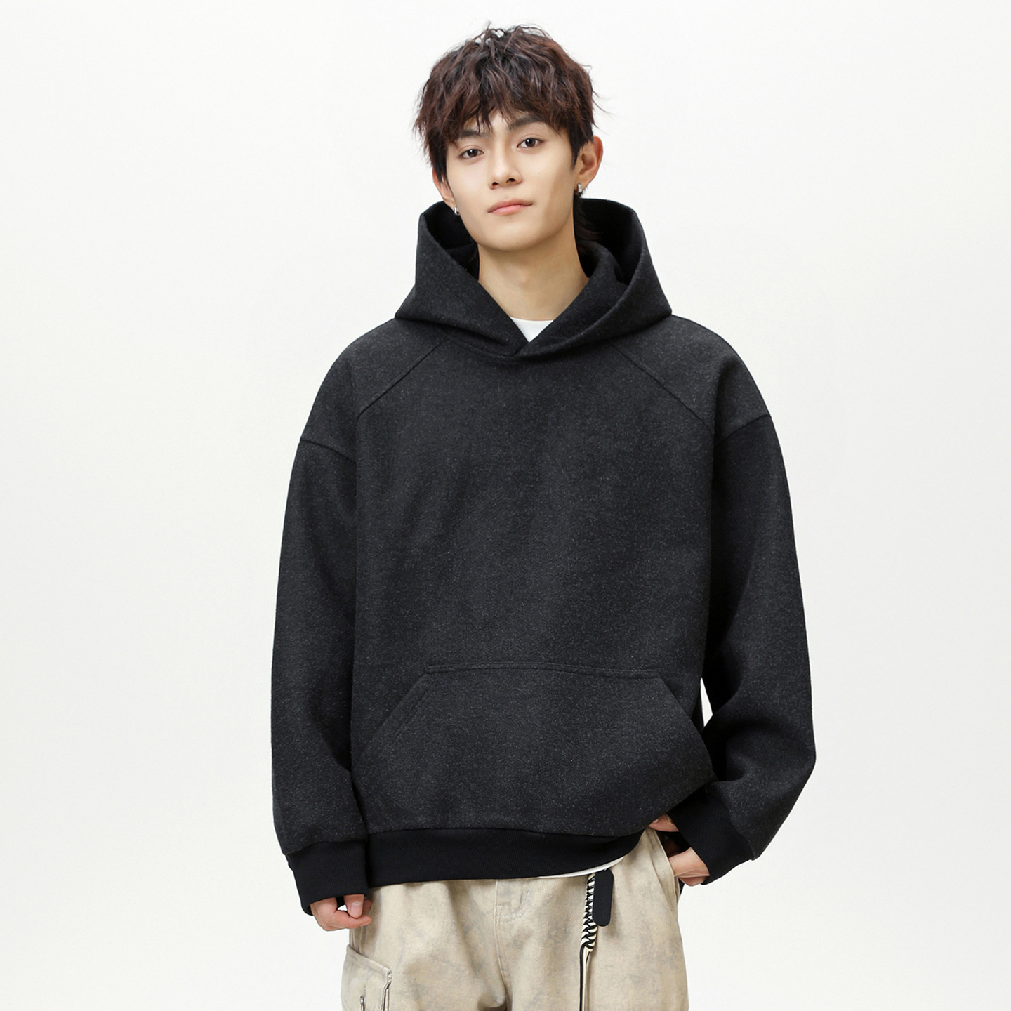 360g Heavy Woolen Hooded Designer Hoodie Sweatshirt Autumn Basic Solid Color Oversized Hoodie Textured Trendy Loose Jacket