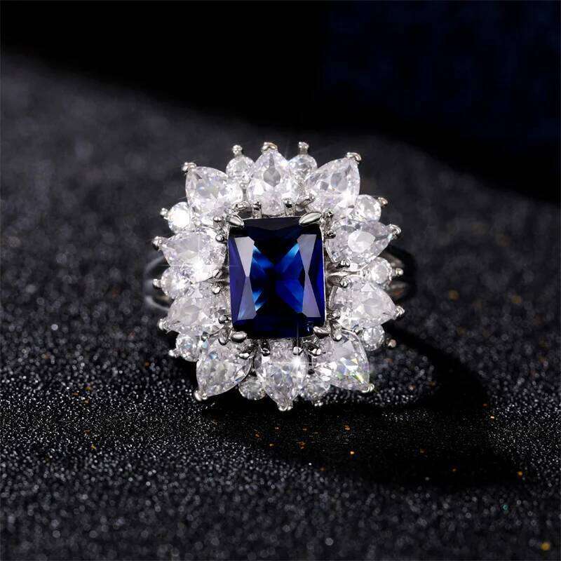 Huitan Sparkling Blue/White Cubic Zirconia for Women Wedding Engagement Party Noble Female Rings Anniversary Gift Jewelry H260312