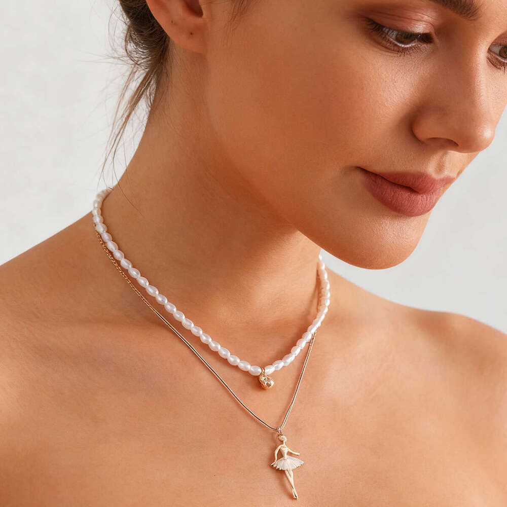 Pearl Necklace Light Luxury Collarbone Chain Dancing Girl Pendant Simple Sweater Chain