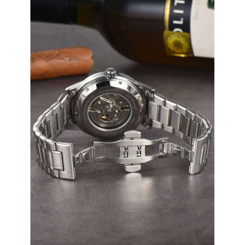 LONGLUX automatic man luxury wholesale mechanical wristwatches stainless steel skeleton waterproof mens watch men gift