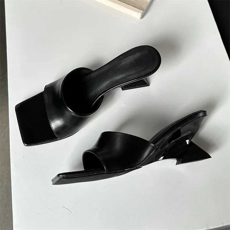 Eilyken 2026 New Design Concise Wedges High Heels Women Slippers Square Toe Party Dress Slides Summer Shoes K260312