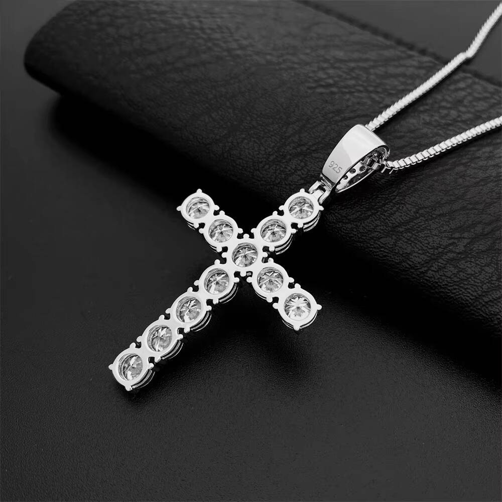 High Quality Hip Hop Rapper Fine Jewelry 925 Sterling Silver Fully Iced Out VVS Moissanite Cross Charm Pendant for Men