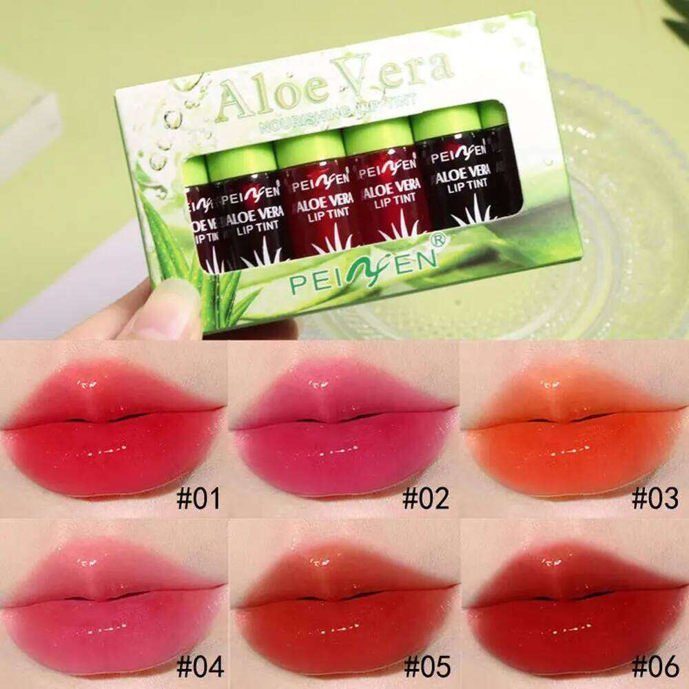 6 Color Set Plumping Liquid Lipstick Aloe Vera Watery Stain Gloss Multi-use Moisturizing Lip & Cheek Tint W260311