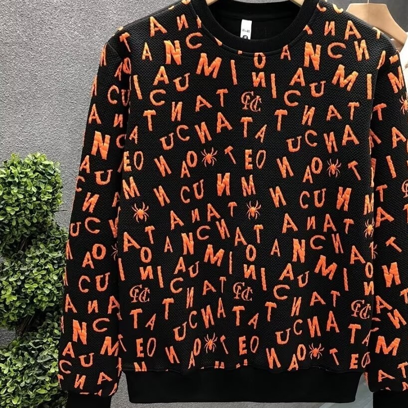 Jacquard Letter Style Designer Hoodie Sweatshirt Trendy Fashionable Unique Versatile Round Neck Slim Fit Pullover Autumn Men's Top