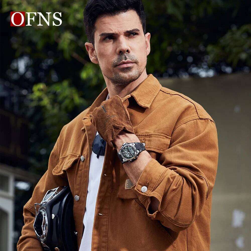 OFNS Top Brand 6024 Casual Waterproof Dual Screen Digital Men's Sports LED Date Clock Silicone Watch Band