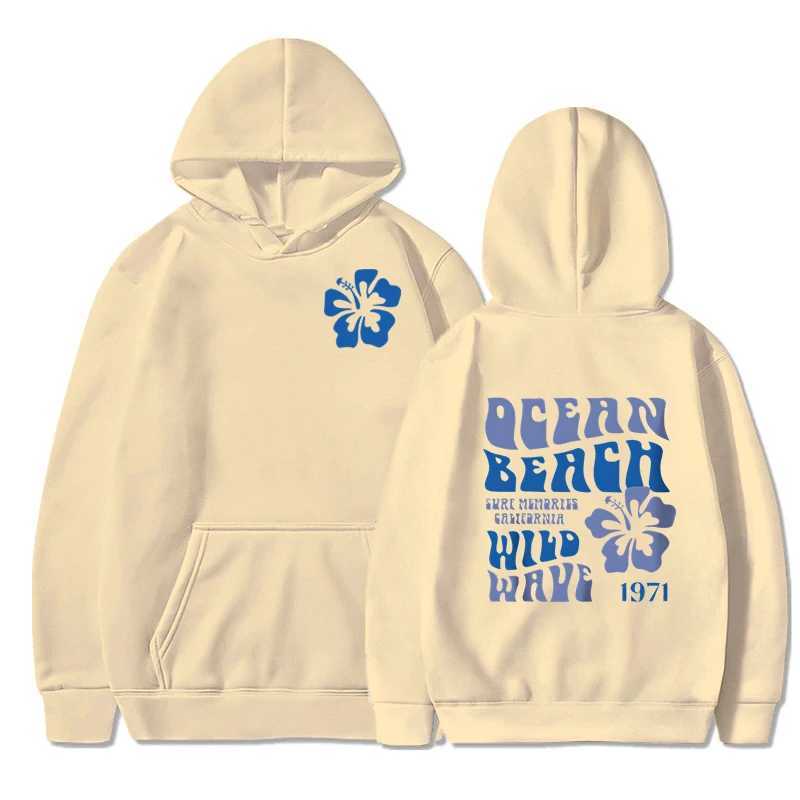 Ocean Beach Wild Wave Print Hoodie Women Vintage Long Sleeve Floral Letter Hooded Fashion Aesthetics Chasing Sunsets Sweatshirt M260312