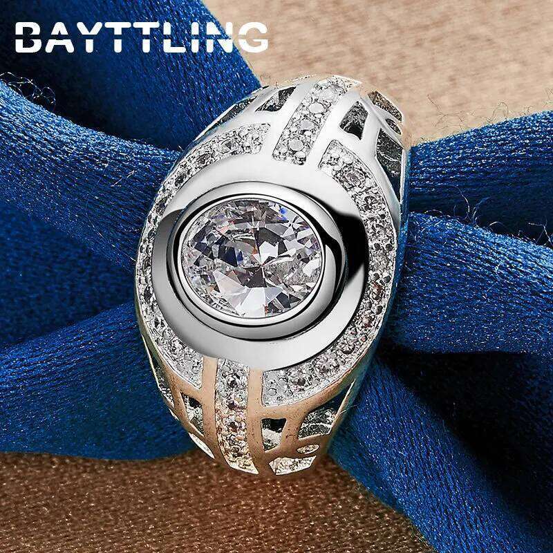 Fashion 925 Sterling Silver 6/7/8/9/10# Round Large Zircon Ring For Men Women Engagement Gifts Jewelry Accessories H260312