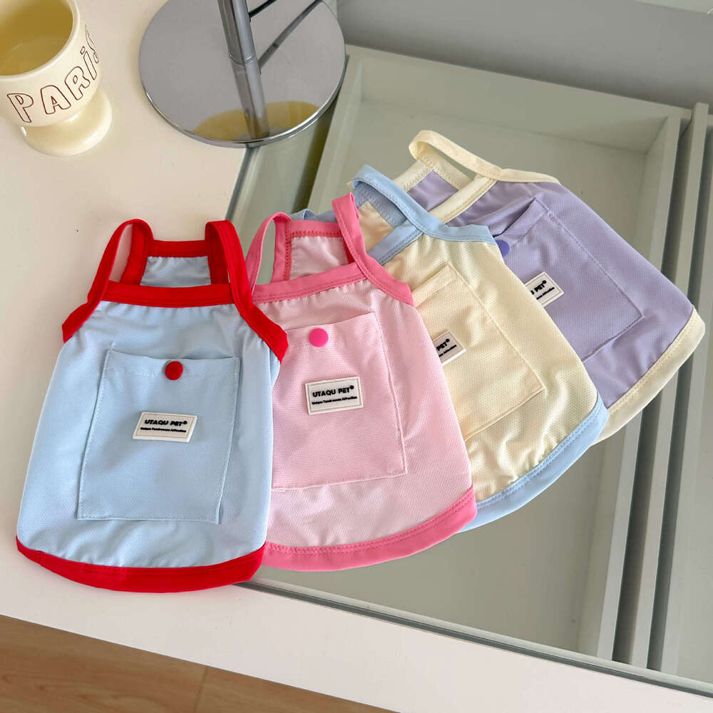 Blue Color-Blocked Four-Legged Outdoor Clothing For Small Dogs And Cats, Summer Thin Breathable Pet Dog Clothes In Casual Style