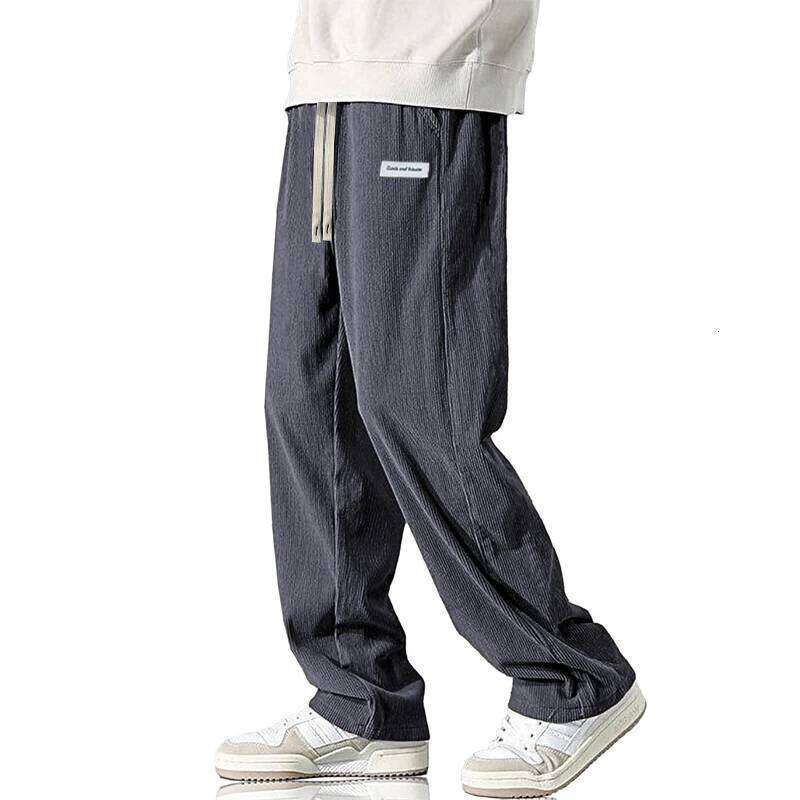 Autumn Mens Corduroy Baggy Wide Leg Casual Pant Elastic Waist Drawstring Sweatpants Loose Work Pants Breathable Outerwear