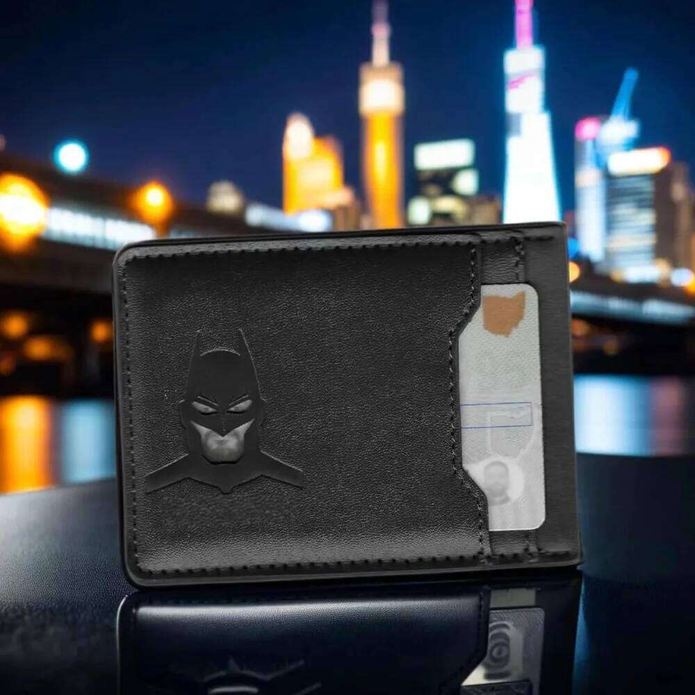 Bat ID Slim Leather Card Holder Case Wallet With Super Hero Mask Gift For Dad Son Boyfriend Husband Anniversary Birthday