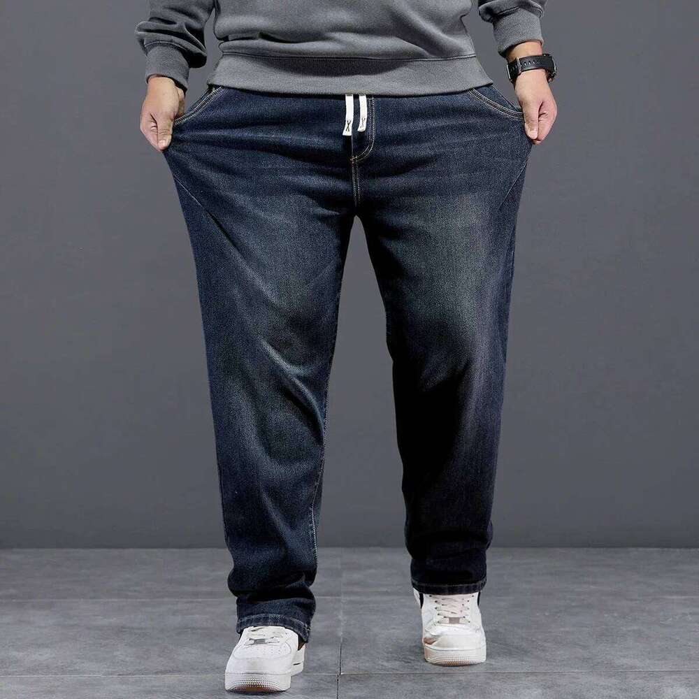 Extra Big Size Jeans Men High Elastic Waist Baggy Denim Pant Male Plus Large Loose Slim Fit Cowboy Trouser 8XL 6XL Classic Black 26Y0312
