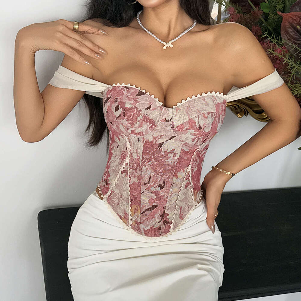 Cross-Border Foreign Trade Women's Fashion New Niche Retro French Jacquard Court Style Wrap Fishbone Chest Cotton Vest 71097