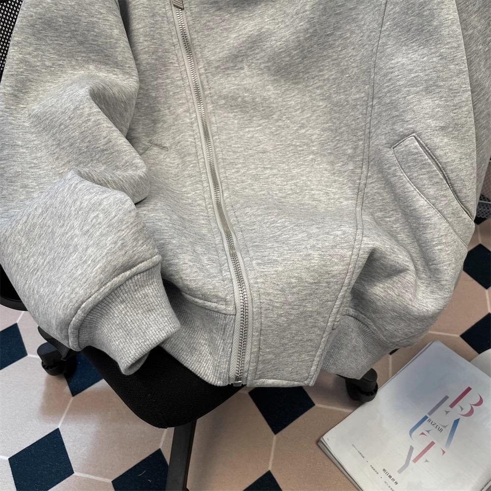 Double-zipper Hooded Sweatshirt For Men And Women Spring And Autumn Heavy-duty Trendy Brand Gray Thickened Design Designer Hoodie Couple's Jacket
