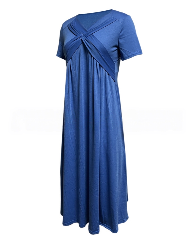 Basic & Casual Dresses 2026 Summer Solid Color Dress Fashionable And Casual V-neck Short Sleeved Mid To Long Length Dress Women's Clothing