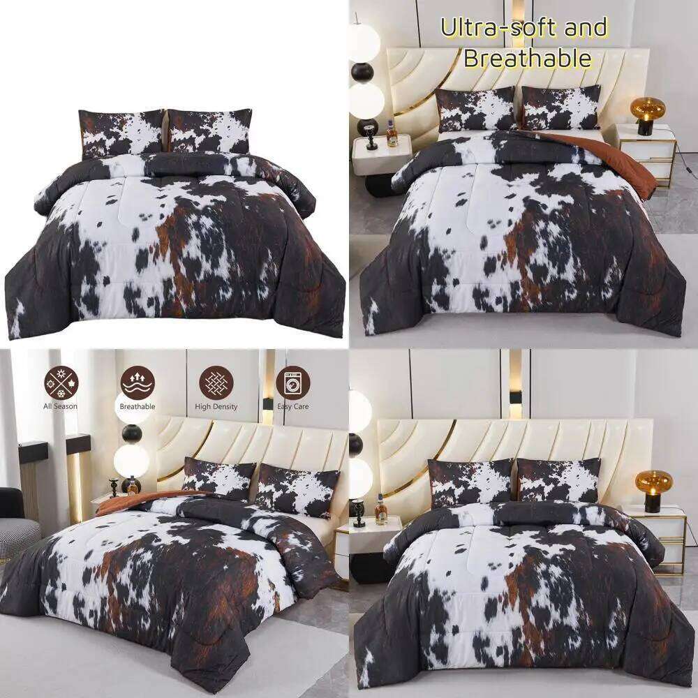 Cow Print King Comforter Set - 3-Piece Western Farmhouse Rustic Bedding for Bedroom Decor