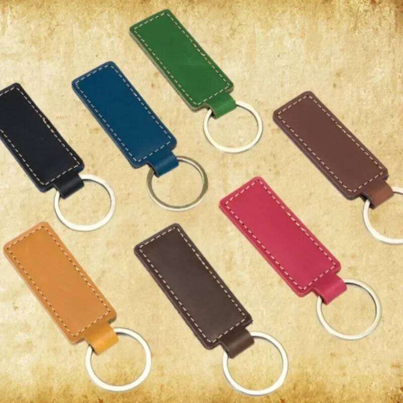 Custom Retro Cowhide LOGO Keychain Blank Leather Personalize Name Ring Key Chains for Men and Women Engrave Keyring Hotel Gift