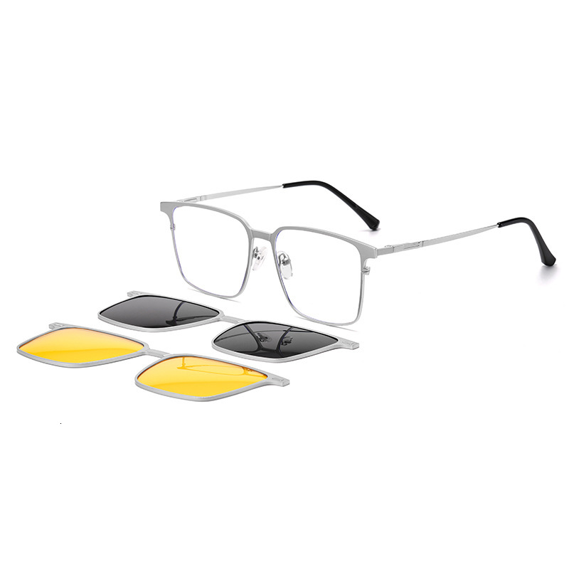 Magnetic clip-on multifunctional flat square frame polarized men's sunglasses, trendy sun protection outdoor glasses