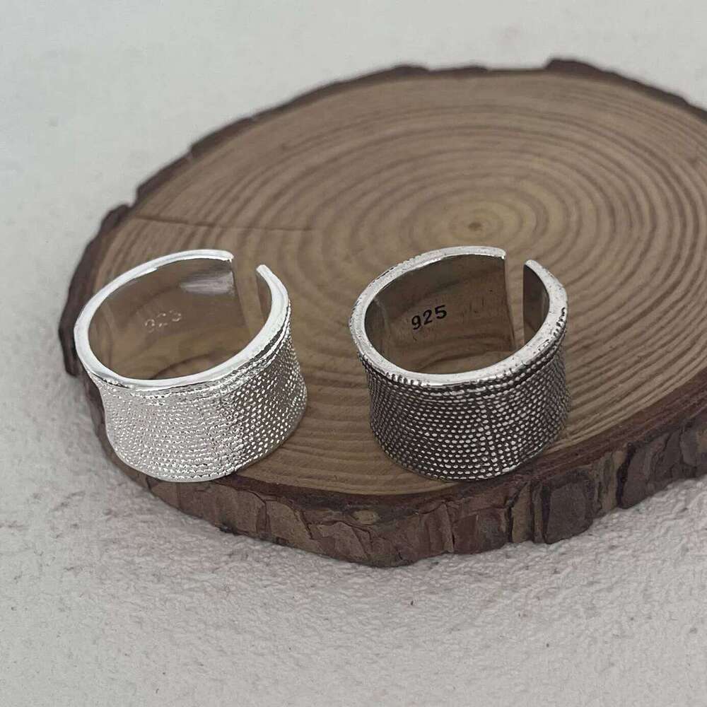 925 Sterling Silver Simple Women Fine Jewelry Finger Adjustable Open Vintage Wide Retro Ring For Party Birthday Gift H260312