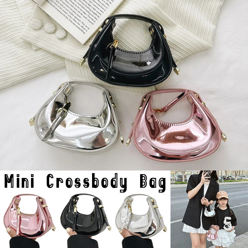 Womens Laser Glossy Patent Leather Crossbody Bag Tote Stylish Mother Daughter Matching Handbags for Women Girls and Kids 260311