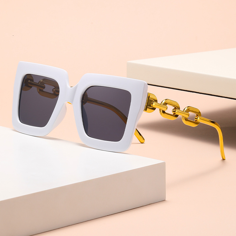 New style fashionable versatile full-frame metal square hollow glasses with chain leg decoration for women