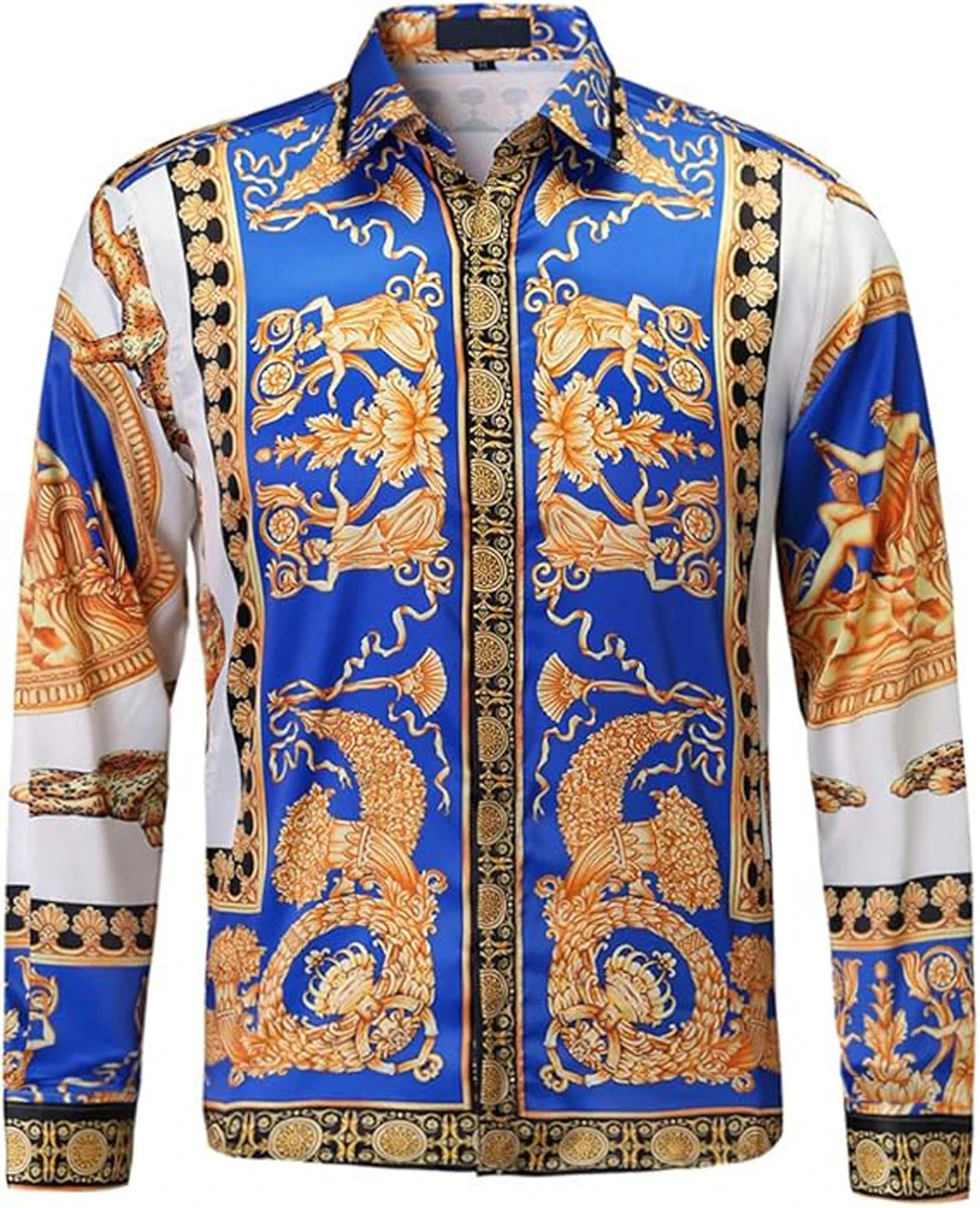 Mens Retro Gold Chain 3D Printed Shirt Hawaiian Casual Vacation Longsleeved Lapel Performance Clothing for Men 260228