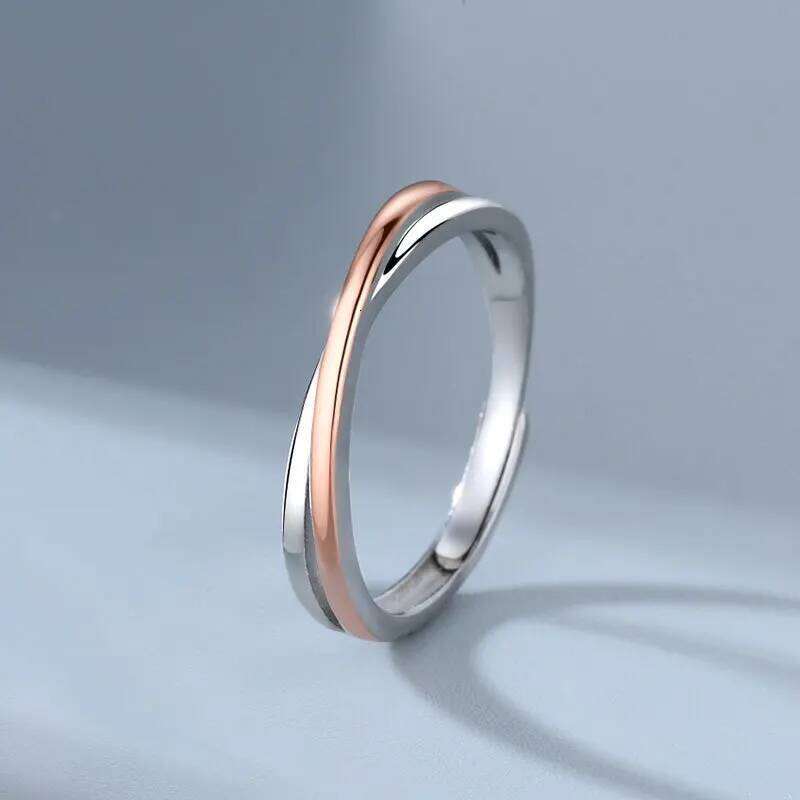 CIAXY Silver Color Line Cross Design Wedding Rings for Couple Rose Gold Adjustable Ring Simple Birthday Jewelry Gifts W260311