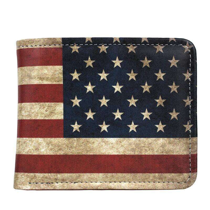 USA Flag Design Wallet PU Leather Short Purse with Zipper Coin Pocket