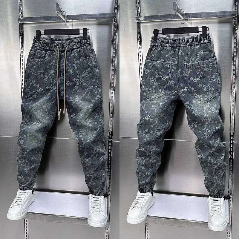 Jacquard American Classic Jeans Fashion Joints Harem Pants High Quality Loose Harajuku Straight-Leg Trousers Men Clothing 26Y0312
