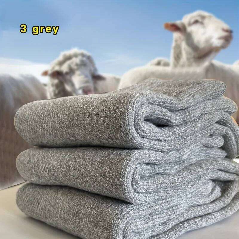3 Pairs Men's Winter Warm Thick Towel Mid-Calf Socks, Anti-Cold Snow Boots Socks Elastic Solid Color Z260312