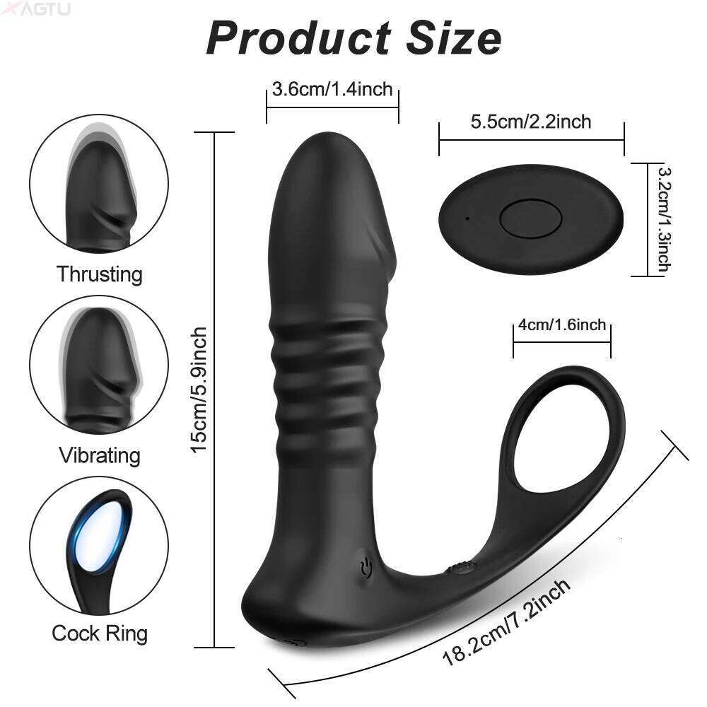 4in1 Thrusting Vibrating Vibrator Prostate Cock Ring Anal Plug G Spot Massager Male Sex Toys for Men Women Couples Z260312