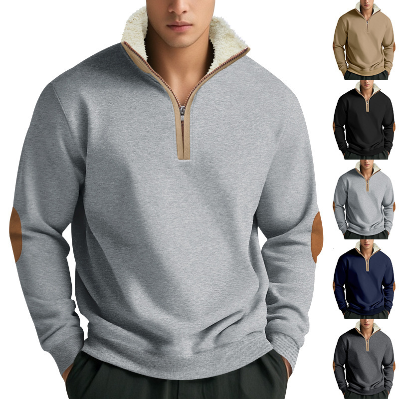 Men's Designer Shirt Autumn And Winter Half-zip Lamb Wool Designer Hoodie Stand-up Collar Polo Embroidered Patchwork Sweatshirt With Fleece Lining