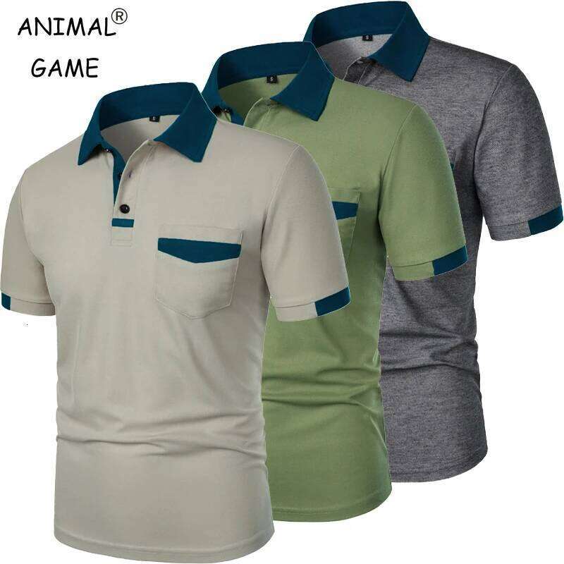 New Men's Short Sleeve T Solid Color Polo Shirt with Pockets Breathable Loose Basic Shirts for Men Lightweight Tops 26H0312