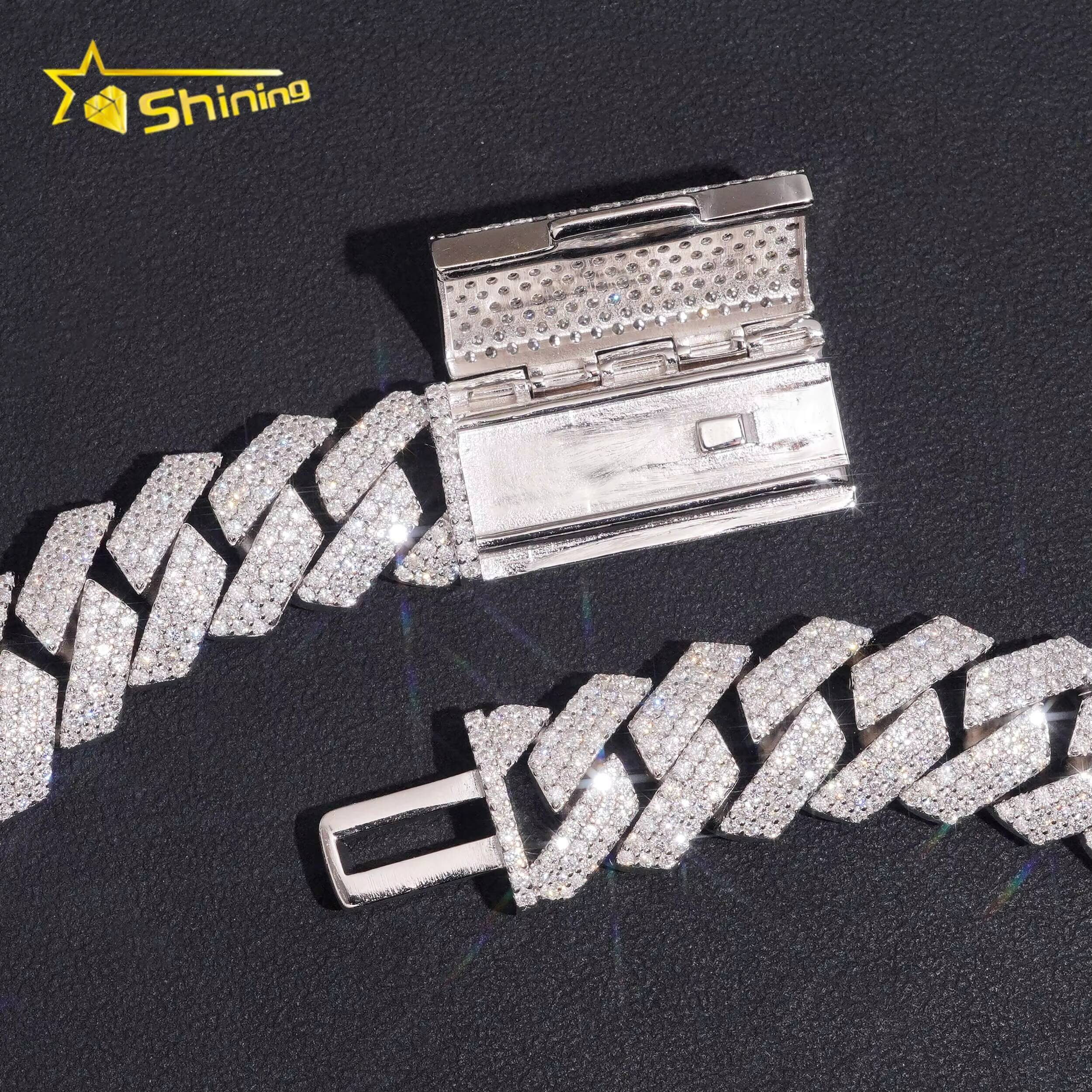 Moissanite Necklace 15MM Heavy Cuban Chain Gold Plated Sterling Silver 925 VVS Moissanite Cuban Link Chain Hip Hop Jewelry