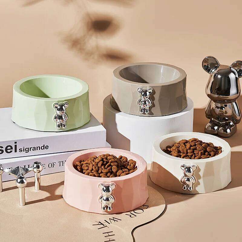 Supplies Stainless Steel Diamond Bear Pet Cat Food Utensils slip Anti overturning Dog Bowl 26Y0312