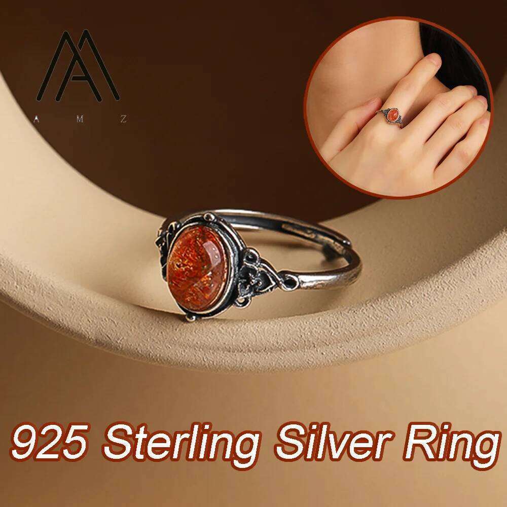 925 Sterling Silver Natural Gemstone Finger Vintage Engraved Design Jewels for Women's Daily Wear Men's Ring Accessory H260312