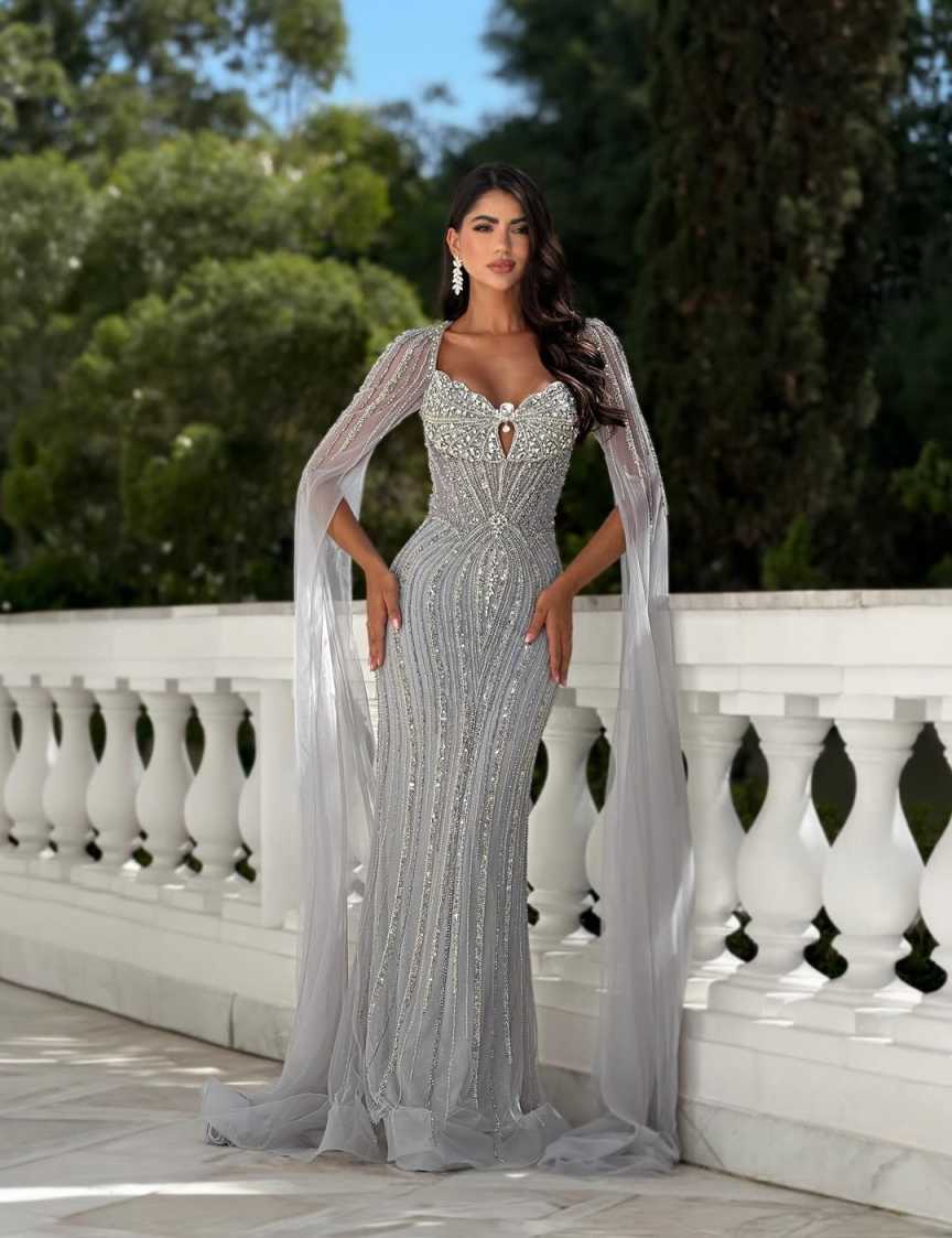 New Arrival Evening Dresses With Cape Mermaid Strapless Beading Crystals Sleeveless Backless Party Dress Dresses Celebrity Prom Gown Customized Vestid