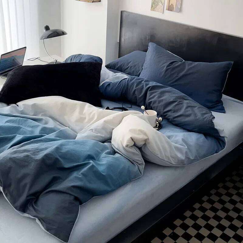 Gradient Bedding Set INS Blue Duvet Cover Flat Sheet Pillowcase Soft Thin Polyester Bedspread Full Size Bed Linen No Filler H260312