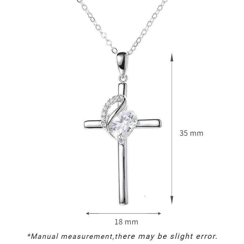 New Pure Sier Jesus Chain Rhodium Plated Heart Cross Pendant Necklace VVS Moissanite Christian