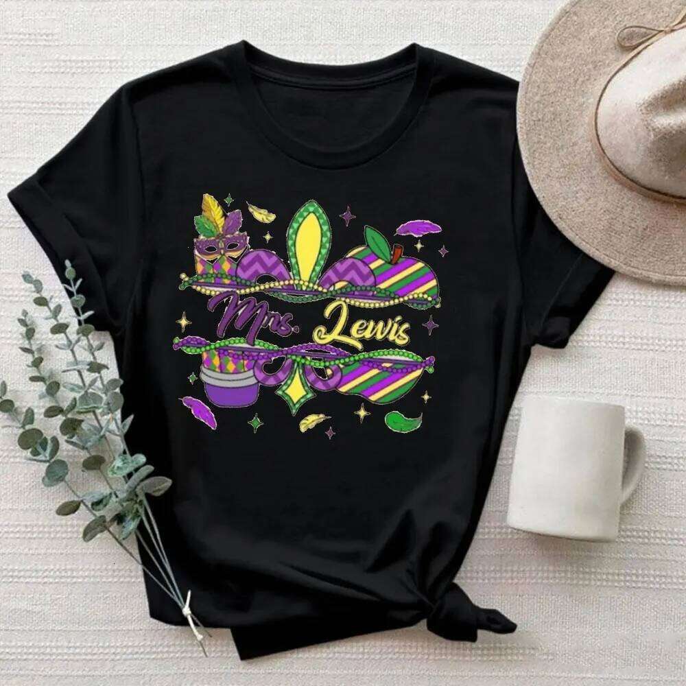 Teacher Shirt Personalized Mardi Gras Sweatshirt Fashion Printed T-shirt Tops Short-sleeve Ropa De Mujer Tees Z260312