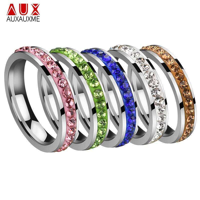 Auxauxme Titanium Steel Single Row Line Colorful Stones Wedding Women Elegant Engament Ring Gift Anniversary Jewelry H260312
