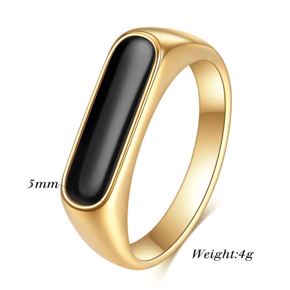 Gothic INS Signet Rings for Men Punk Black Oil Pinky Ring Gold Color Tone Stainless Steel Chunky Boys Teens Fraternal Jewelry H260312